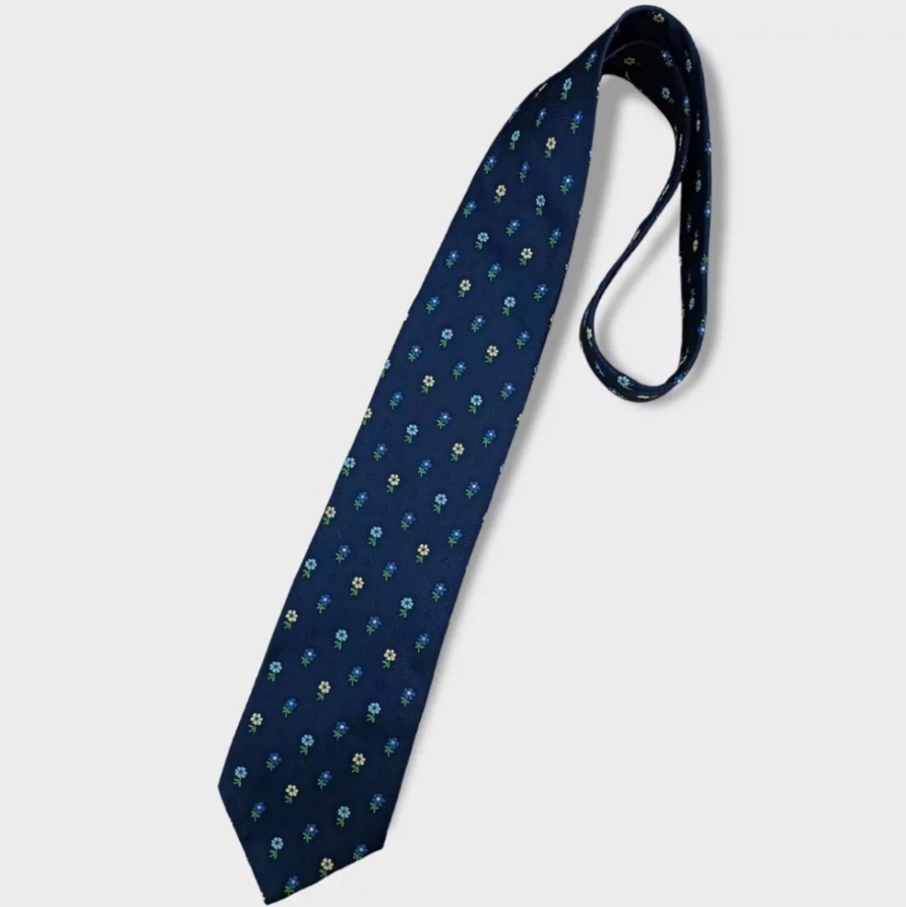 KENZO Blue/Yellow Floral Silk LUXURY Tie ITALY